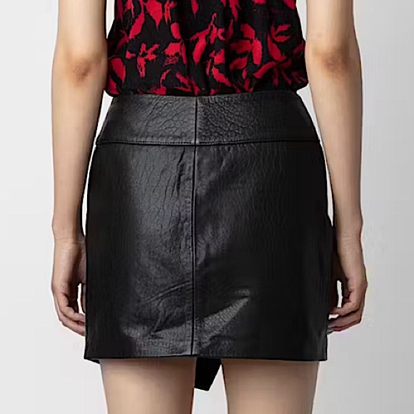 ZADIG & VOLTAIRE JUNKO BLACK LEATHER ASYMMETRICAL MINI SKIRT SIZE 38 SMALL NWT - Picture 5 of 8